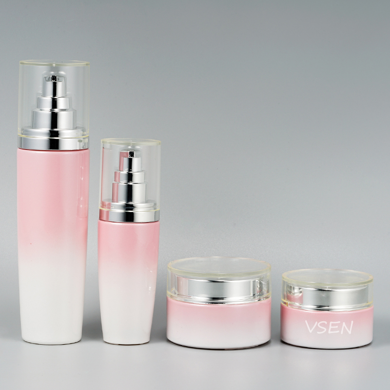 粉红色化妆品玻璃瓶 化妆品套装瓶子定制 化妆品(图2)